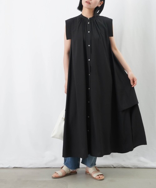 LUCA/LADY LUCK LUCA（ルカ/レディラックルカ）の「LC/LLL ストライプワンピース / サイドスリットノースリシャツワンピース（シャツワンピース・レディース・グリーン/ブラック/オレンジ・FREE）」の7枚目の写真