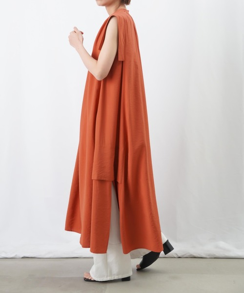 LUCA/LADY LUCK LUCA（ルカ/レディラックルカ）の「LC/LLL ストライプワンピース / サイドスリットノースリシャツワンピース（シャツワンピース・レディース・グリーン/ブラック/オレンジ・FREE）」の4枚目の写真