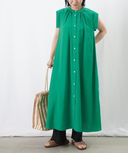 LUCA/LADY LUCK LUCA（ルカ/レディラックルカ）の「LC/LLL ストライプワンピース / サイドスリットノースリシャツワンピース（シャツワンピース・レディース・グリーン/ブラック/オレンジ・FREE）」の21枚目の写真