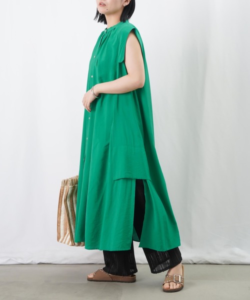 LUCA/LADY LUCK LUCA（ルカ/レディラックルカ）の「LC/LLL ストライプワンピース / サイドスリットノースリシャツワンピース（シャツワンピース・レディース・グリーン/ブラック/オレンジ・FREE）」の19枚目の写真