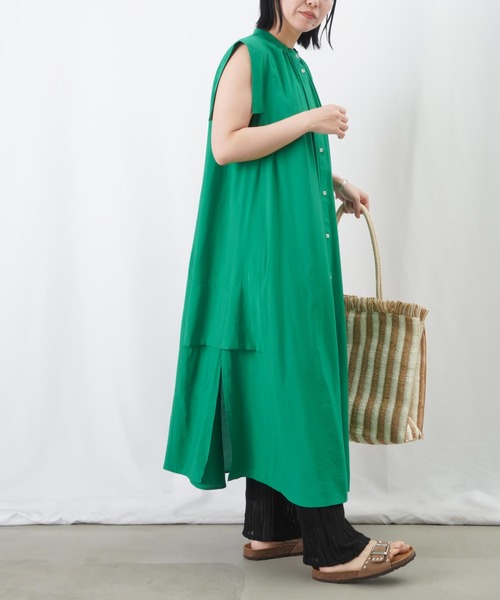 LUCA/LADY LUCK LUCA（ルカ/レディラックルカ）の「LC/LLL ストライプワンピース / サイドスリットノースリシャツワンピース（シャツワンピース・レディース・グリーン/ブラック/オレンジ・FREE）」の16枚目の写真