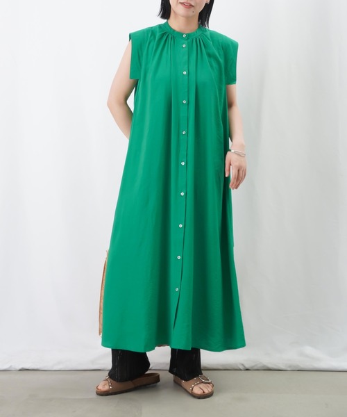 LUCA/LADY LUCK LUCA（ルカ/レディラックルカ）の「LC/LLL ストライプワンピース / サイドスリットノースリシャツワンピース（シャツワンピース・レディース・グリーン/ブラック/オレンジ・FREE）」の15枚目の写真