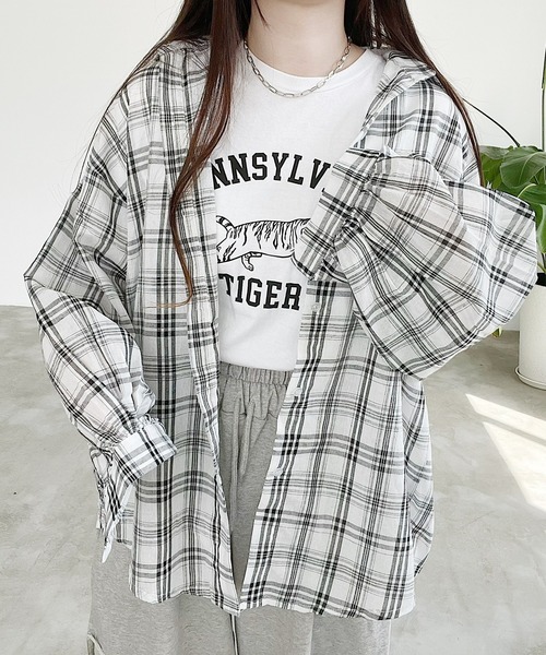 Nana（ナナ）の「オーバーサイズチェックシャツ（シャツ/ブラウス・レディース・ブラック/アイボリー・FREE）」の9枚目の写真