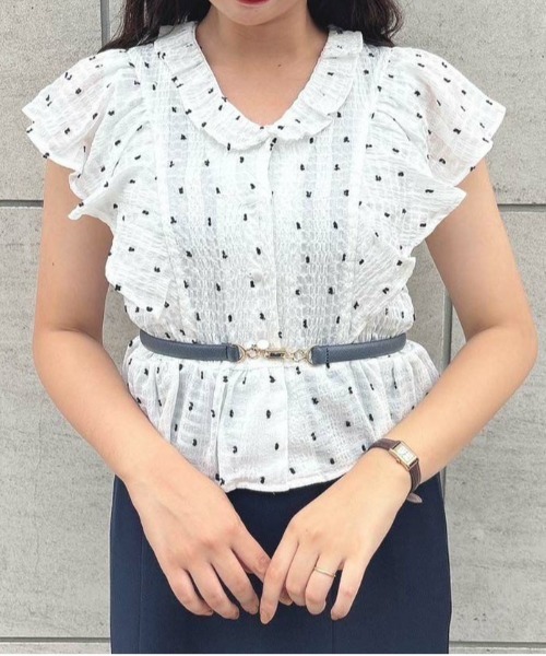 an another angelus(アンアナザーアンジェラス)の「スノードットフリル袖ブラウス/ananotherangelus(シャツ/ブラウス・レディース・ホワイト×ブラック/ブルー・FREE)」の1枚目の写真