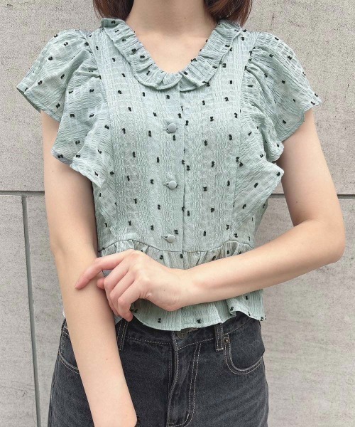 an another angelus(アンアナザーアンジェラス)の「スノードットフリル袖ブラウス/ananotherangelus(シャツ/ブラウス・レディース・ホワイト×ブラック/ブルー・FREE)」の4枚目の写真