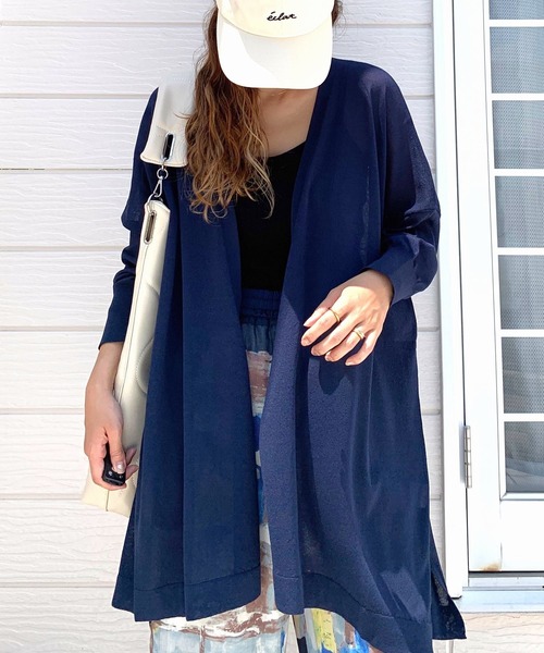 Q（キュー）の「UV接触冷感ドレープトッパーカーデ（カーディガン/ボレロ・レディース・ネイビー/レモンイエロー・MEDIUM）」の7枚目の写真