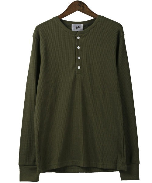 LUXSTYLE(ラグスタイル)の「ワッフルヘンリーネック長袖Tシャツ(Tシャツ/カットソー・メンズ・グレー/ピンク/ベージュ/ブラック/カーキ/ネイビー/ホワイト・XL/L/M)」の19枚目の写真