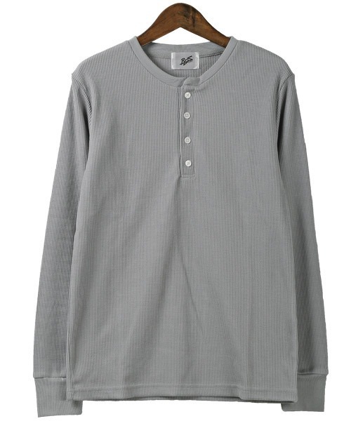 LUXSTYLE(ラグスタイル)の「ワッフルヘンリーネック長袖Tシャツ(Tシャツ/カットソー・メンズ・グレー/ピンク/ベージュ/ブラック/カーキ/ネイビー/ホワイト・XL/L/M)」の20枚目の写真