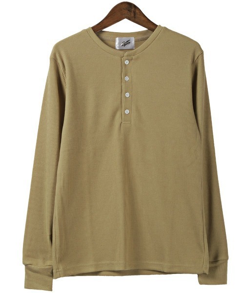 LUXSTYLE(ラグスタイル)の「ワッフルヘンリーネック長袖Tシャツ(Tシャツ/カットソー・メンズ・グレー/ピンク/ベージュ/ブラック/カーキ/ネイビー/ホワイト・XL/L/M)」の22枚目の写真