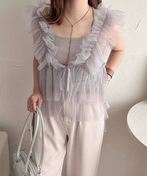 apres jour clair（アプレジュールクレア）の「【apres jour clair】チュールフリルトップス【ZOZOTOWN限定アイテム】（タンクトップ・レディース・アイボリー/チャコールグレー/ブルー系その他・フリー/X-LARGE）」の13枚目の写真