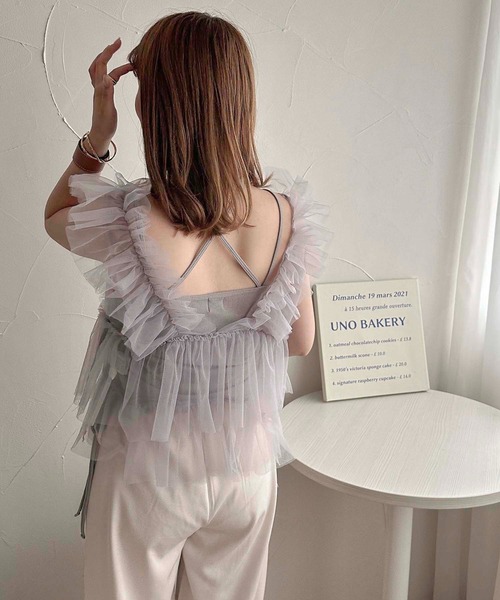 apres jour clair（アプレジュールクレア）の「【apres jour clair】チュールフリルトップス【ZOZOTOWN限定アイテム】（タンクトップ・レディース・アイボリー/チャコールグレー/ブルー系その他・フリー/X-LARGE）」の10枚目の写真