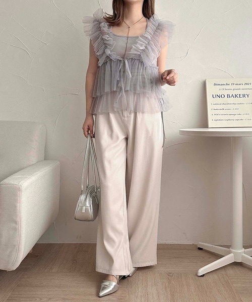 apres jour clair（アプレジュールクレア）の「【apres jour clair】チュールフリルトップス【ZOZOTOWN限定アイテム】（タンクトップ・レディース・アイボリー/チャコールグレー/ブルー系その他・フリー/X-LARGE）」の9枚目の写真