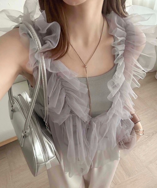 apres jour clair（アプレジュールクレア）の「【apres jour clair】チュールフリルトップス【ZOZOTOWN限定アイテム】（タンクトップ・レディース・アイボリー/チャコールグレー/ブルー系その他・フリー/X-LARGE）」の14枚目の写真