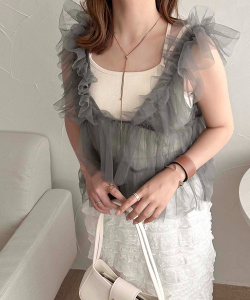 apres jour clair（アプレジュールクレア）の「【apres jour clair】チュールフリルトップス【ZOZOTOWN限定アイテム】（タンクトップ・レディース・アイボリー/チャコールグレー/ブルー系その他・フリー/X-LARGE）」の19枚目の写真