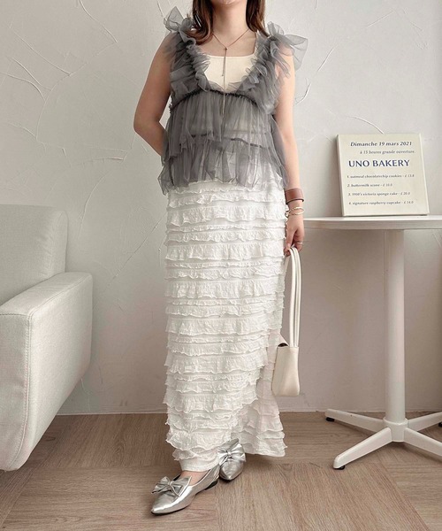 apres jour clair（アプレジュールクレア）の「【apres jour clair】チュールフリルトップス【ZOZOTOWN限定アイテム】（タンクトップ・レディース・アイボリー/チャコールグレー/ブルー系その他・フリー/X-LARGE）」の15枚目の写真