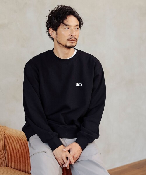 B:MING by BEAMS（ビーミングバイビームス）の「エンブロイダリー NiCE ロゴ クルーネック スウェット（スウェット・メンズ・ブラック/グリーン・SMALL/MEDIUM/LARGE/X-LARGE）」の2枚目の写真