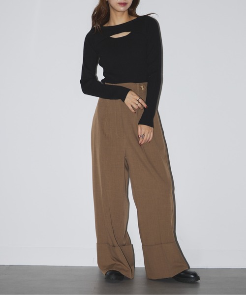 SETUP7(セットアップセブン)の「【SETUP7】crew neck front Slit Knit(ニット/セーター・レディース・グレイッシュブルー/ブラック/モカ・FREE)」の9枚目の写真