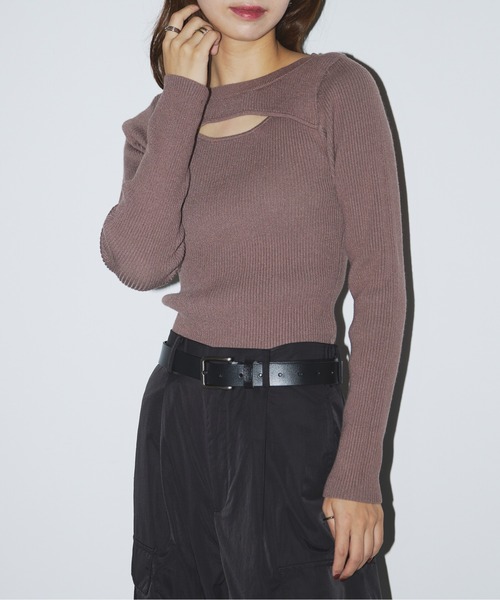 SETUP7(セットアップセブン)の「【SETUP7】crew neck front Slit Knit(ニット/セーター・レディース・グレイッシュブルー/ブラック/モカ・FREE)」の13枚目の写真