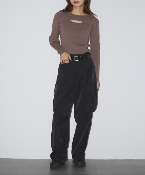 SETUP7(セットアップセブン)の「【SETUP7】crew neck front Slit Knit(ニット/セーター・レディース・グレイッシュブルー/ブラック/モカ・FREE)」の17枚目の写真