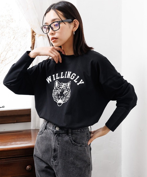 mili an deni(ミリアンデニ)の「カレッジプリントロンT(Tシャツ/カットソー・レディース・ネイビー/ブラック/チャコールグレー/オフホワイト・L/M)」の8枚目の写真