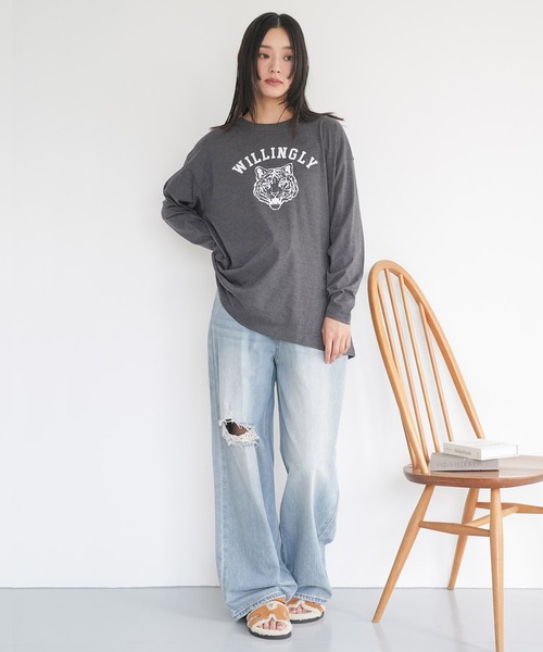 mili an deni(ミリアンデニ)の「カレッジプリントロンT(Tシャツ/カットソー・レディース・ネイビー/ブラック/チャコールグレー/オフホワイト・L/M)」の22枚目の写真