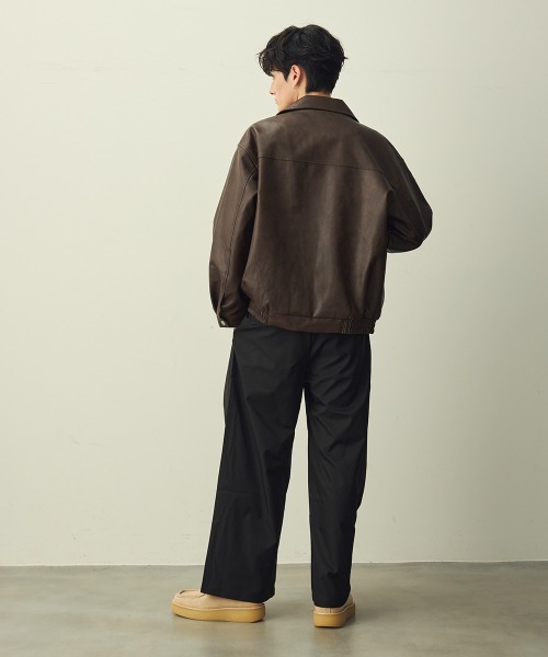 セール】ヴィンテージライク合成皮革オーバーサイズジップアップ