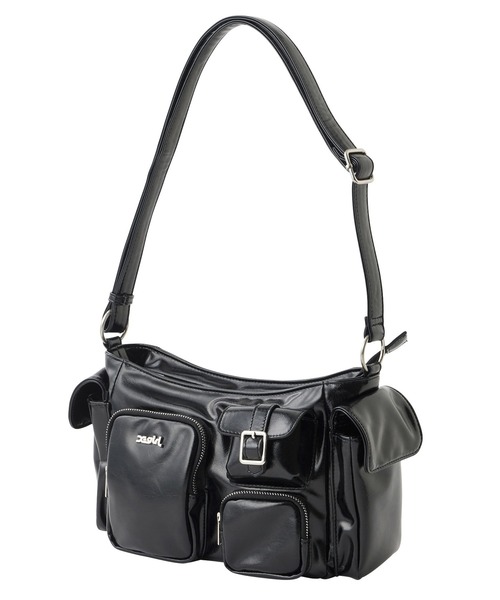 X-girl（エックスガール）の「MULTI POCKET FAUX LEATHER HAND BAG（ハンドバッグ・レディース・グレー/ブラック・ONE SIZE）」の6枚目の写真
