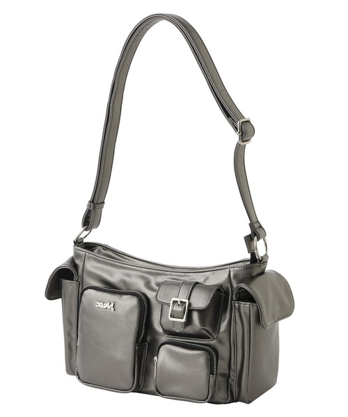X-girl（エックスガール）の「MULTI POCKET FAUX LEATHER HAND BAG（ハンドバッグ・レディース・グレー/ブラック・ONE SIZE）」の7枚目の写真