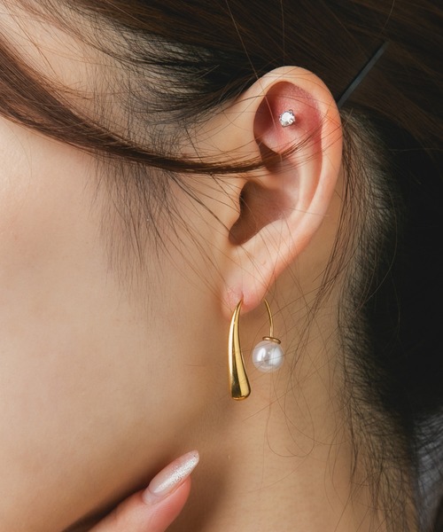 パール付きゴールドピアス セール】Os -オズ- 【金属アレルギー対応】パールキャッチピアス