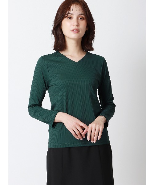 SUIT SQUARE(スーツスクエア)の「Vネックリブプルオーバー 長袖 ウォッシャブル(Tシャツ/カットソー・レディース・ベージュ/グリーン系/ネイビー系・38(9号))」の1枚目の写真