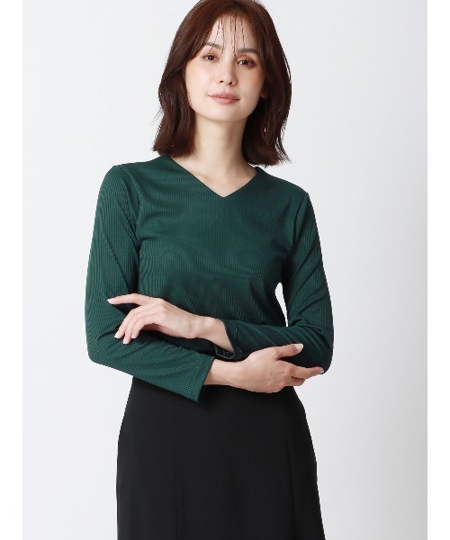 SUIT SQUARE(スーツスクエア)の「Vネックリブプルオーバー 長袖 ウォッシャブル(Tシャツ/カットソー・レディース・ベージュ/グリーン系/ネイビー系・38(9号))」の18枚目の写真