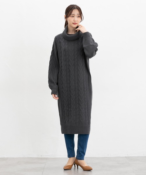 Honeys（ハニーズ）の「ケーブル編ニットワンピース（ワンピース・レディース・スミクロ/ラベンダー/モカ/グレイッシュベージュ・M/L/LL）」の5枚目の写真