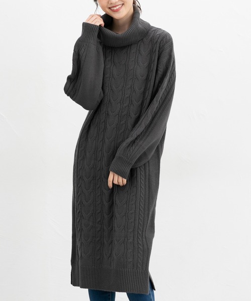 Honeys（ハニーズ）の「ケーブル編ニットワンピース（ワンピース・レディース・スミクロ/ラベンダー/モカ/グレイッシュベージュ・M/L/LL）」の6枚目の写真