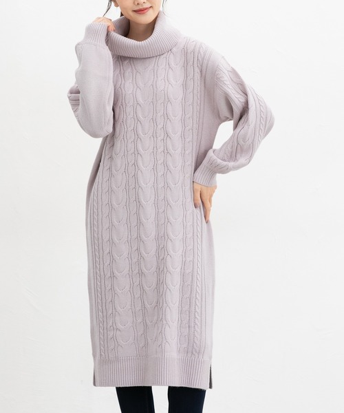 Honeys（ハニーズ）の「ケーブル編ニットワンピース（ワンピース・レディース・スミクロ/ラベンダー/モカ/グレイッシュベージュ・M/L/LL）」の9枚目の写真