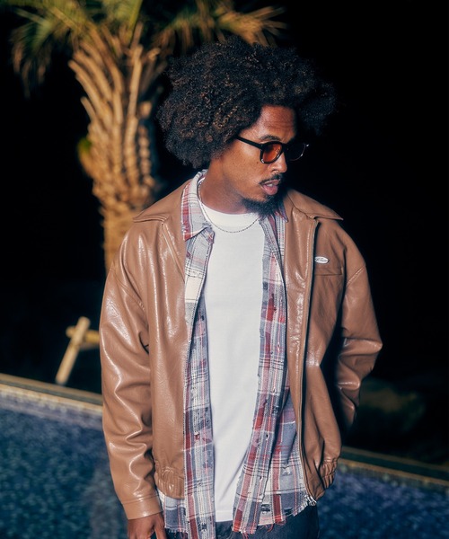 #Re:room（リルーム）の「フェイクレザージップブルゾン（ブルゾン・メンズ・ベージュ/ブラック・S-M/M-L）」の3枚目の写真