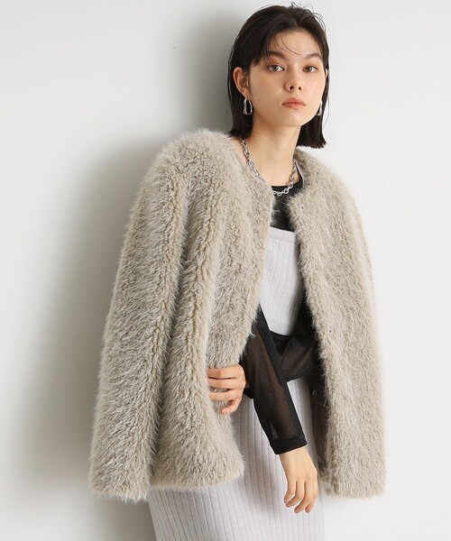 THE SHOP TK （ザ ショップ ティーケー ）の「ボアファーノーカラージャケット（ノーカラーコート・レディース・ナチュラル/ブラック・12/13）」の2枚目の写真