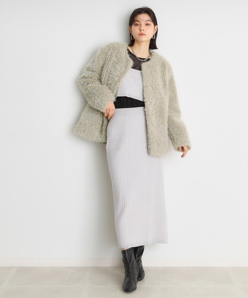 THE SHOP TK （ザ ショップ ティーケー ）の「ボアファーノーカラージャケット（ノーカラーコート・レディース・ナチュラル/ブラック・12/13）」の9枚目の写真