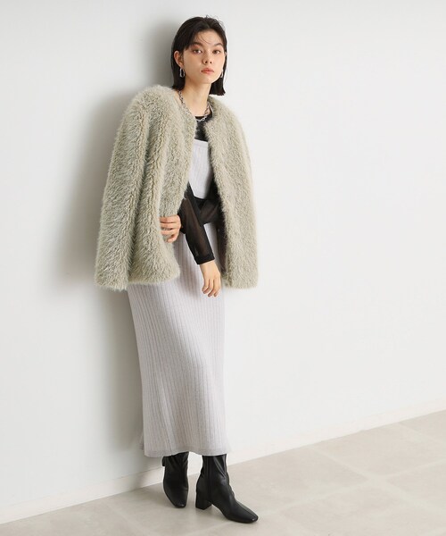 THE SHOP TK （ザ ショップ ティーケー ）の「ボアファーノーカラージャケット（ノーカラーコート・レディース・ナチュラル/ブラック・12/13）」の10枚目の写真