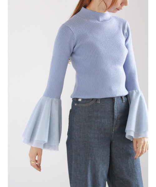 Te chichi（テチチ）の「チュールフレアスリーブニットプルオーバー（ニット/セーター・レディース・ブルー/グレー/ブラック・F）」の3枚目の写真