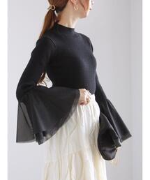 チュールフレアスリーブニットプルオーバー