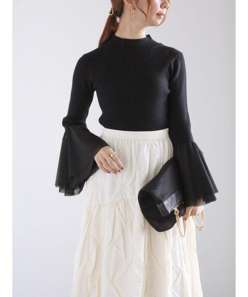 Te chichi（テチチ）の「チュールフレアスリーブニットプルオーバー（ニット/セーター・レディース・ブルー/グレー/ブラック・F）」の4枚目の写真