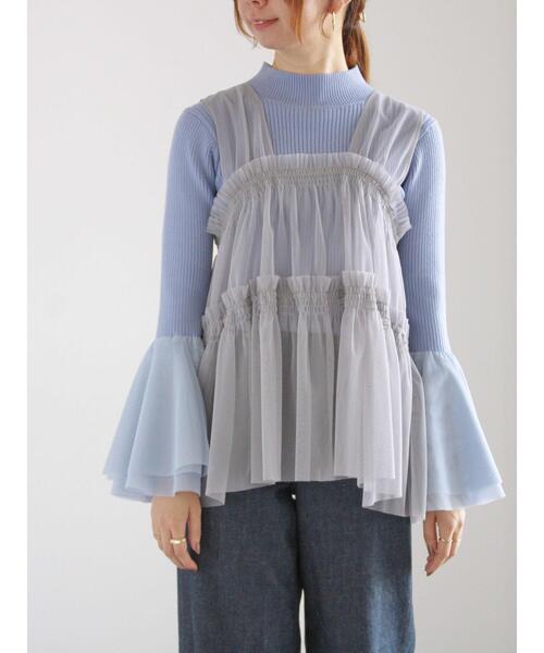 Te chichi（テチチ）の「チュールフレアスリーブニットプルオーバー（ニット/セーター・レディース・ブルー/グレー/ブラック・F）」の9枚目の写真