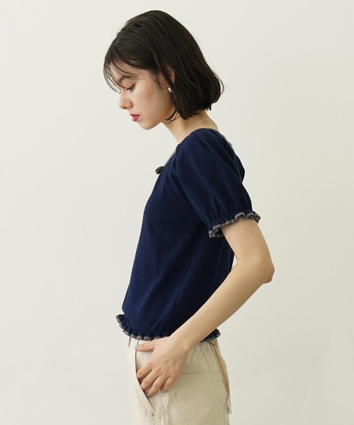 MILKFED.（ミルクフェド）の「FRILL KNIT TOP（ニット/セーター・レディース・オフホワイト/ネイビー/ライトブルー・ONE SIZE）」の14枚目の写真