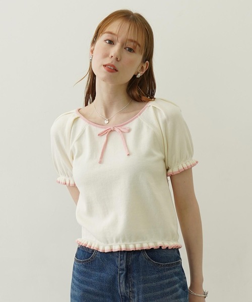 MILKFED.（ミルクフェド）の「FRILL KNIT TOP（ニット/セーター・レディース・オフホワイト/ネイビー/ライトブルー・ONE SIZE）」の16枚目の写真