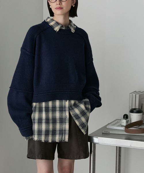 forksy.(フォルクシー)の「【forksy.】アウトリンキング チャンキーニット(ニット/セーター・レディース・アイボリー/ネイビー/グレー・FREE)」の3枚目の写真