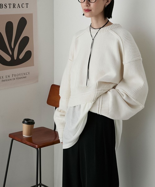 forksy.(フォルクシー)の「【forksy.】アウトリンキング チャンキーニット(ニット/セーター・レディース・アイボリー/ネイビー/グレー・FREE)」の5枚目の写真