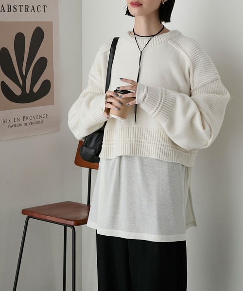 forksy.(フォルクシー)の「【forksy.】アウトリンキング チャンキーニット(ニット/セーター・レディース・アイボリー/ネイビー/グレー・FREE)」の6枚目の写真