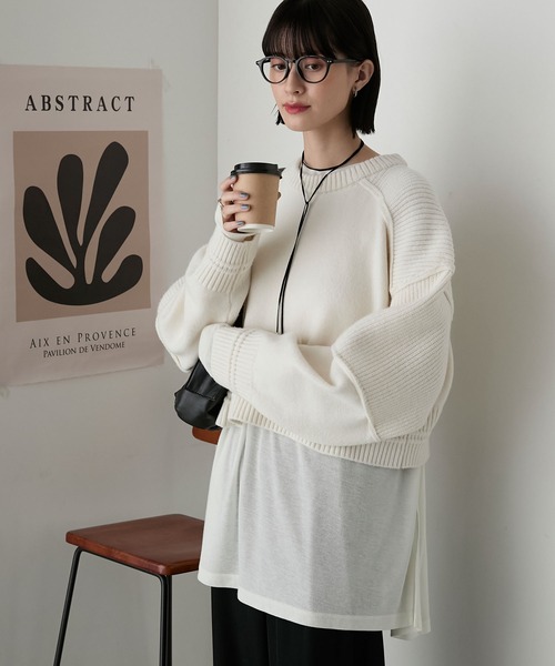forksy.(フォルクシー)の「【forksy.】アウトリンキング チャンキーニット(ニット/セーター・レディース・アイボリー/ネイビー/グレー・FREE)」の7枚目の写真