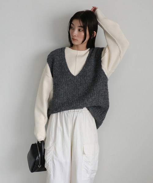 select MOCA(セレクトモカ)の「リンキングニットプルオーバー(ニット/セーター・レディース・オフホワイト/グレー/ブラック・FREE)」の15枚目の写真