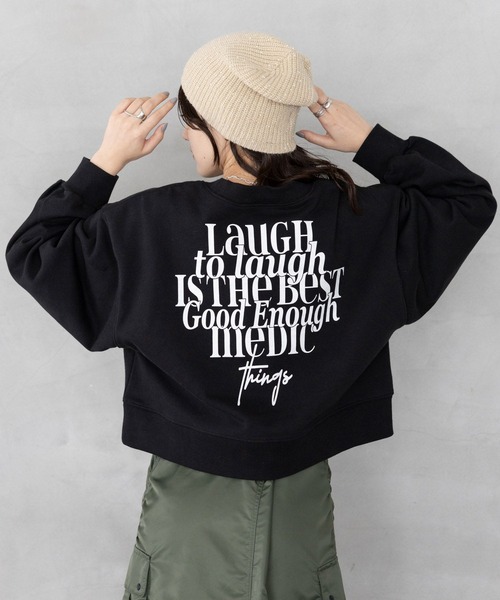 RAGEBLUE(レイジブルー)の「<選べるSHORT&LONG丈>グラフィックプリントスウェット(スウェット・レディース・ホワイト/ブラック/ネイビー/ワインレッド/オフホワイト/その他8/その他4/イエロー・SMALL/MEDIUM)」の5枚目の写真